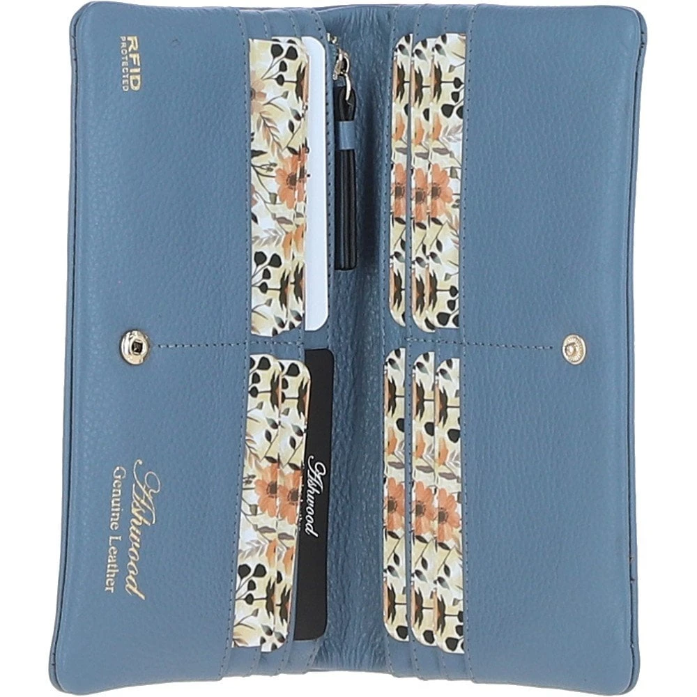 14 Card RFID Protected XL Leather Purse Denim Blue: S-4 3 14 Card RFID Protected XL Leather Purse Denim Blue: S-4