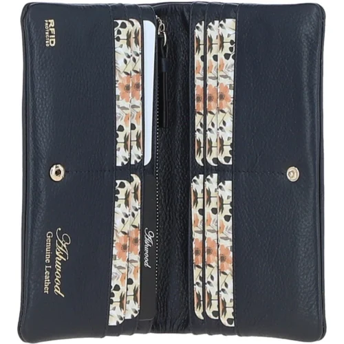 14 Card RFID Protected XL Leather Purse Navy: S-4