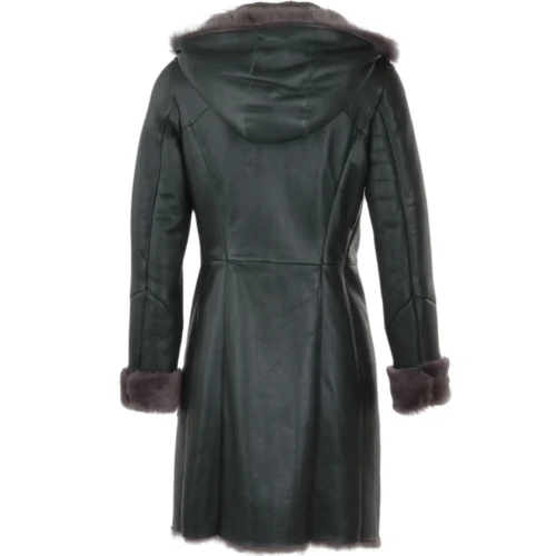3/4 Hooded Toscana Sheepskin Coat Green : Malaska -The Bridge Store 3 4 hooded toscana sheepskin coat green malaska p867 3749 image