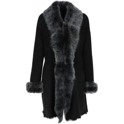 3/4 Length Toscana Suede Leather Coat Black : 5055