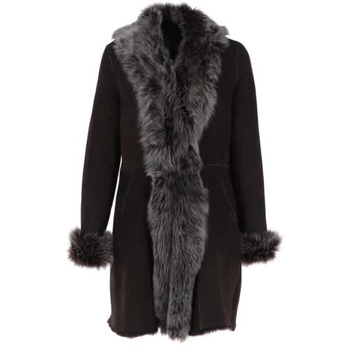 3/4 Length Toscana Suede Leather Coat Brown : 5055