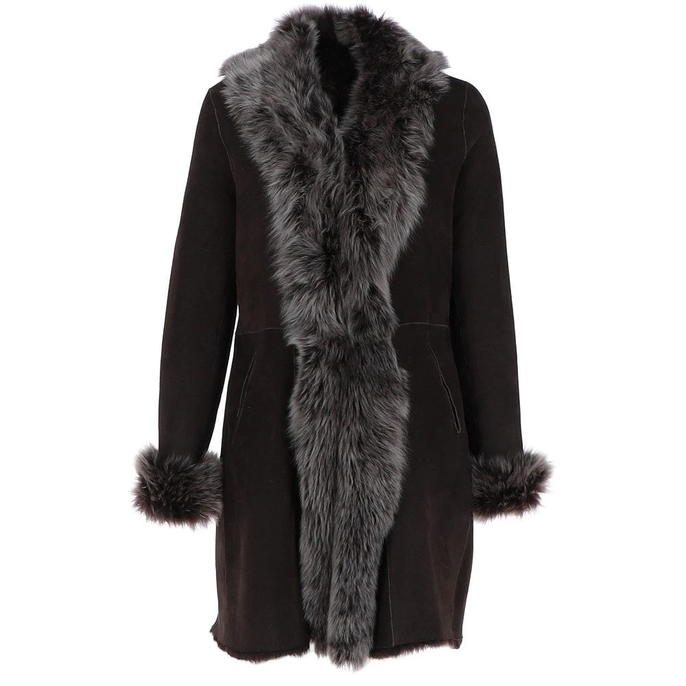 3/4 Length Toscana Suede Leather Coat Brown : 5055 3 3/4 Length Toscana Suede Leather Coat Brown : 5055