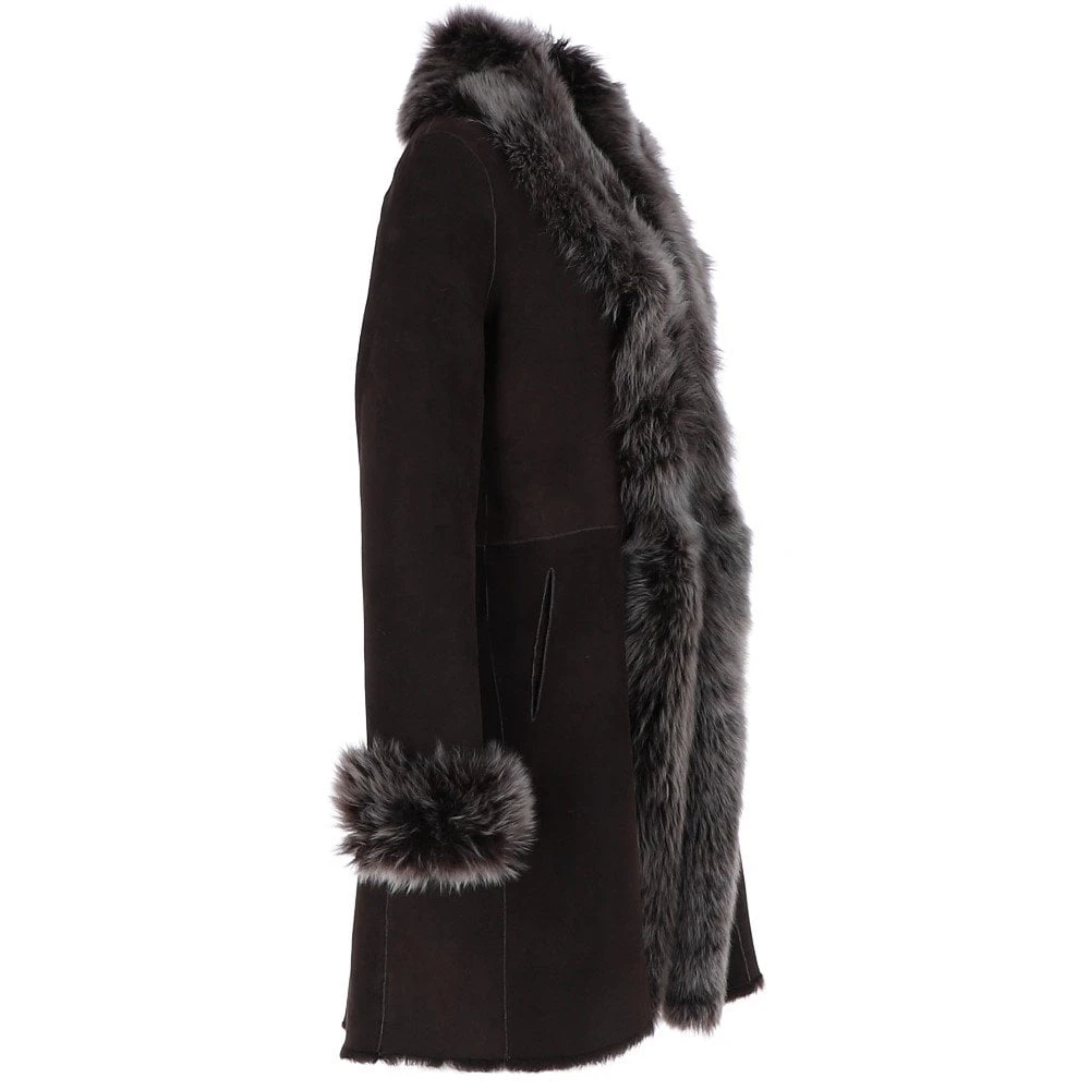 3/4 Length Toscana Suede Leather Coat Brown : 5055 6 3/4 Length Toscana Suede Leather Coat Brown : 5055 - Image 4