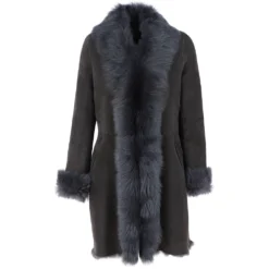 3/4 Length Toscana Suede Leather Coat Gray : 5055