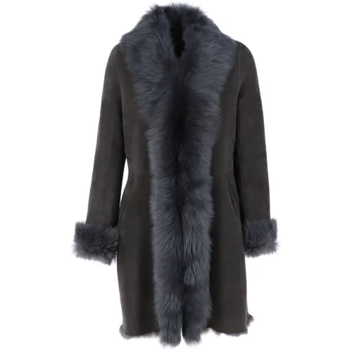 3/4 Length Toscana Suede Leather Coat Gray : 5055