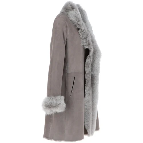 3/4 Length Toscana Suede Leather Coat Topo : 5055 -The Bridge Store 3 4 length toscana suede leather coat topo 5055 p6280 22607 image