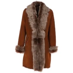 3/4 Length Toscana Suede Leather Coat Whisky: 5055