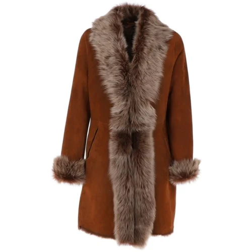 3/4 Length Toscana Suede Leather Coat Whisky: 5055