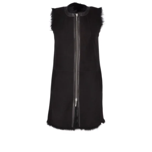 3/4 Length Toscana Suede Leather Gilet Black : Gerel