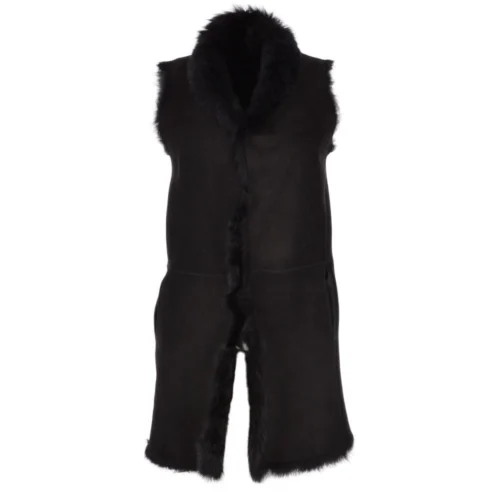 3/4 Length Toscana Suede Leather Gilet Black : Nekhii