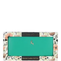 8 Card Zip Around RFID Protected Large Leather Purse Gumdrop Green: J-51