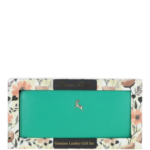 8 Card Zip Around RFID Protected Large Leather Purse Gumdrop Green: J-51