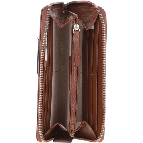 8 Card Zip Around RFID Protected Large Leather Purse Tan: Z-70