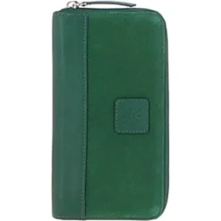 4 Card Zip Around Suede And Leather Purse Green: S-20