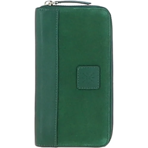 4 Card Zip Around Suede And Leather Purse Green: S-20