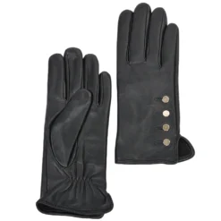 Button Detail Leather Gloves Black : 109