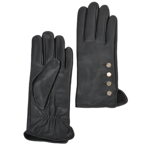 Button Detail Leather Gloves Black : 109