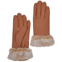 Faux Fur Tipped Leather Gloves Light Tan : 678