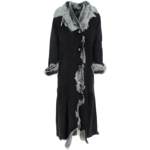 Full Length Toscana Suede Leather Coat Black: Squisita