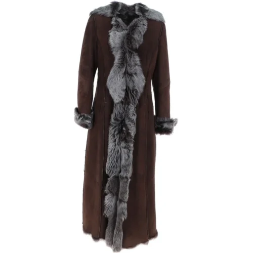 Full Length Toscana Suede Leather Coat Brown: Squisita