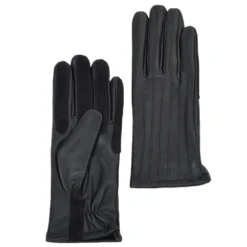 Leather Gloves With Suede Finger Detail Black : 175