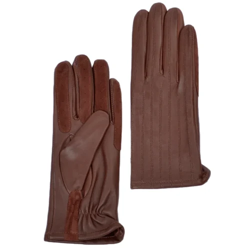 Leather Gloves With Suede Finger Detail Tan : 175