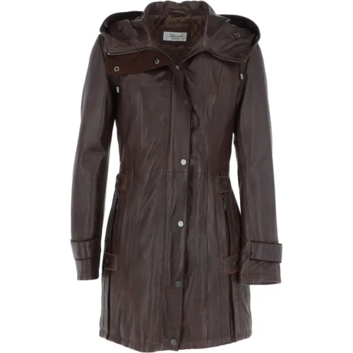 Leather Hooded Coat Brown/ddy : Harriet