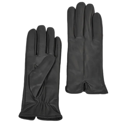 Touch Screen Friendly Two Tone Leather Gloves Black/Black : 137
