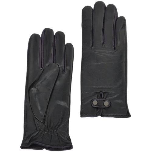 Two Tone Colour Finger Detail Leather Gloves Black/Purple : 007