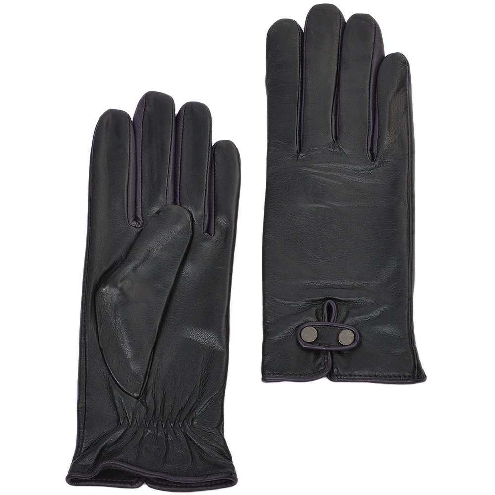 Two Tone Colour Finger Detail Leather Gloves Black/Purple : 007 3 Two Tone Colour Finger Detail Leather Gloves Black/Purple : 007
