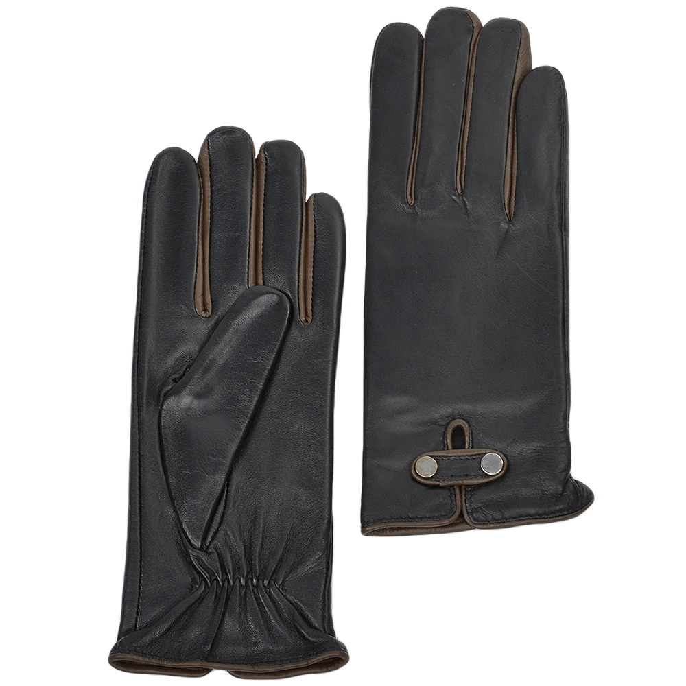 Two Tone Finger Detail Leather Gloves Black/Taupe : 007 3 Two Tone Finger Detail Leather Gloves Black/Taupe : 007