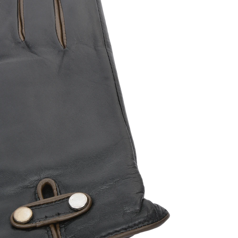 Two Tone Finger Detail Leather Gloves Black/Taupe : 007 4 Two Tone Finger Detail Leather Gloves Black/Taupe : 007 - Image 2