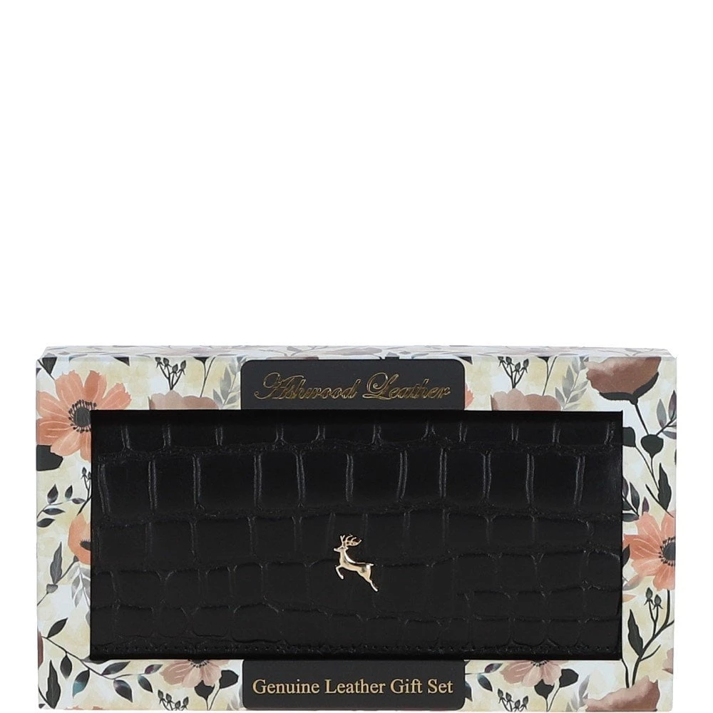 Womens Croc 7 Card Large Leather Purse Black: C-05 3 Womens Croc 7 Card Large Leather Purse Black: C-05