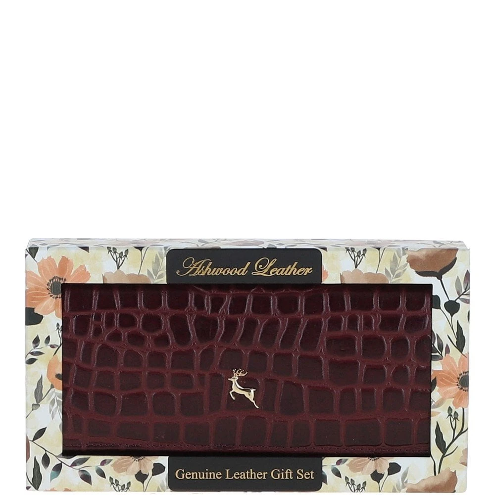 Womens Croc 7 Card Large Leather Purse Bordeaux: C-05 3 Womens Croc 7 Card Large Leather Purse Bordeaux: C-05