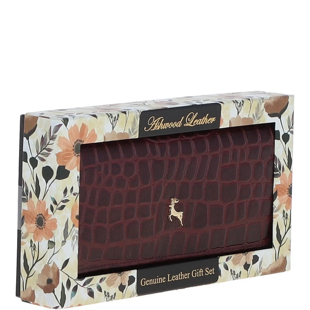 Womens Croc 7 Card Large Leather Purse Bordeaux: C-05 9 Womens Croc 7 Card Large Leather Purse Bordeaux: C-05 - Image 7