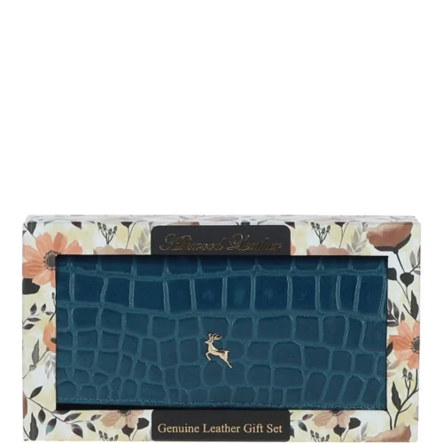 Womens Croc 7 Card Large Leather Purse Teal: C-05