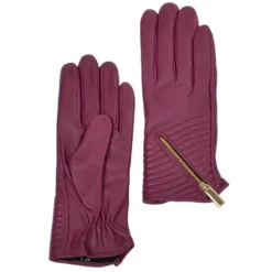 Zip And Stitch Detail Leather Gloves Shiraz : 373