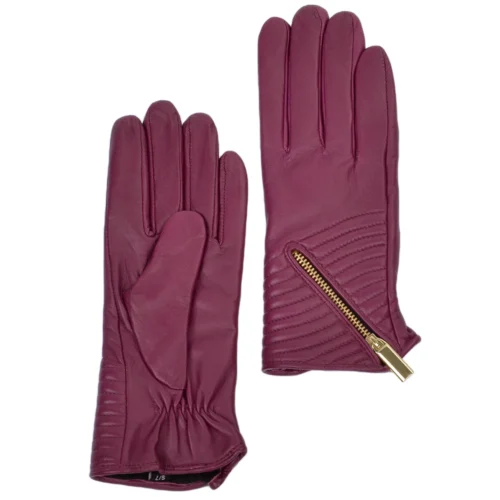 Zip And Stitch Detail Leather Gloves Shiraz : 373