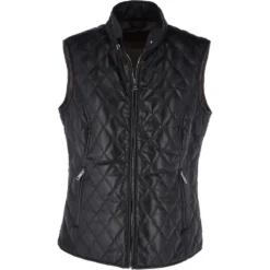 Diamond Quilted Leather Gilet Black : Hampton
