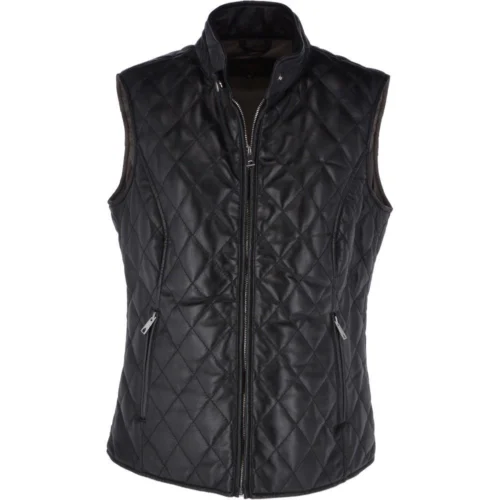 Diamond Quilted Leather Gilet Black : Hampton