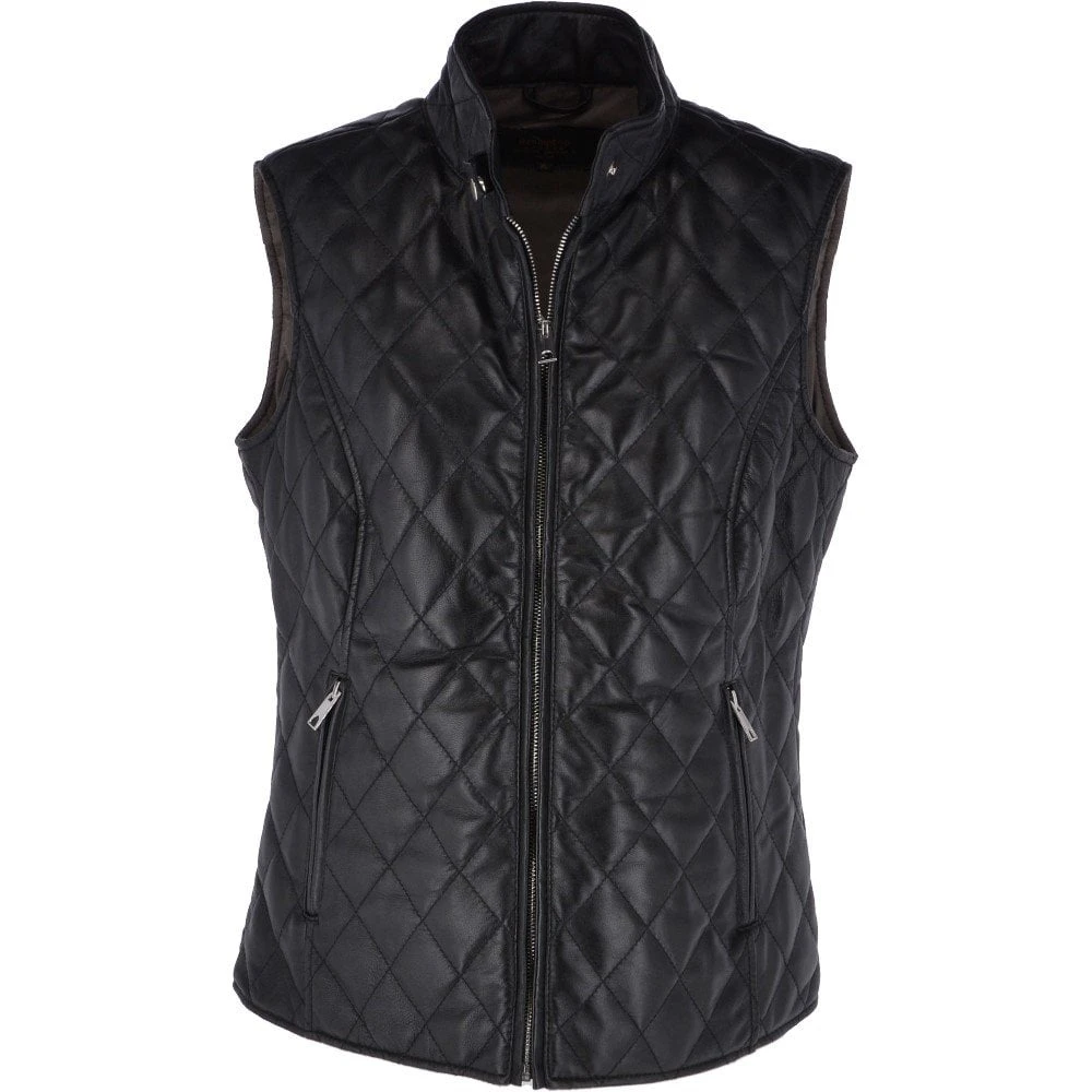 Diamond Quilted Leather Gilet Black : Hampton 3 Diamond Quilted Leather Gilet Black : Hampton