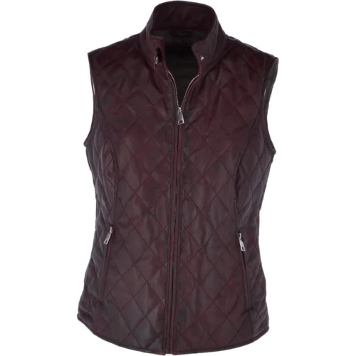 Diamond Quilted Leather Gilet Burgundy : Hampton