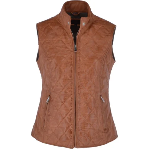 Diamond Quilted Leather Gilet Cognac : Hampton