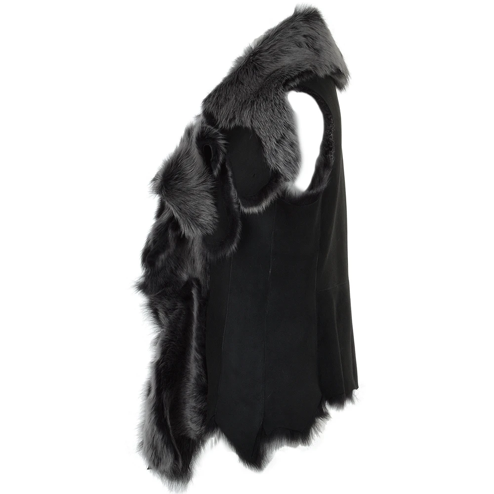 Double Collar Suede Leather Gilet Black/brissa : Pegasus 5 Double Collar Suede Leather Gilet Black/brissa : Pegasus - Image 3