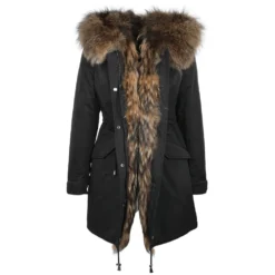 Hooded Fox Fur Parka With Detachable Raccoon Fur Trim Lining Black : Braemar -Default Template 2 hooded fox fur parka with detachable raccoon fur trim lining black braemar p1440 6517 image