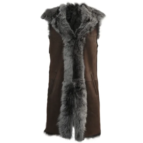 Hooded Long Suede Toscana Gilet Brown : Mariana
