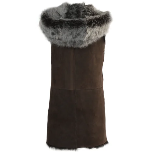 Hooded Long Suede Toscana Gilet Brown : Mariana -The Bridge Store hooded long suede toscana gilet brown mariana p1308 5695 image