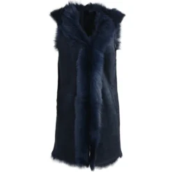 Hooded Long Suede Toscana Gilet Ombre Blue : Mariana