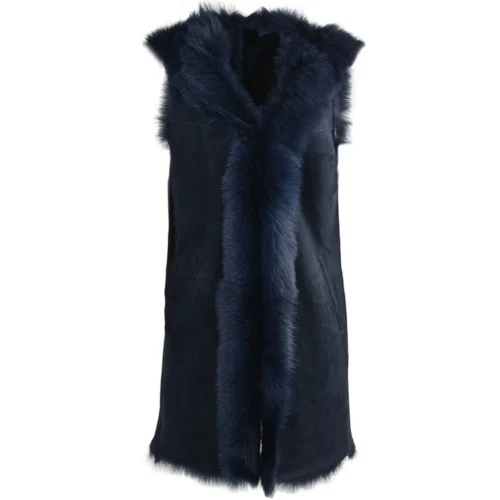 Hooded Long Suede Toscana Gilet Ombre Blue : Mariana