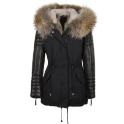 Hooded Racoon Tipped Fur Parka Black : Gwenn